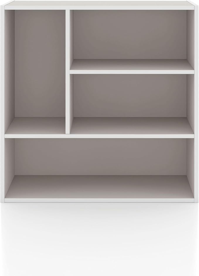 Homes: Inside + Out Apexa 4-Vertical Storage Organizer Shelves, Stackable Wood Bookcase for Organization, Dorm Teen Room Decor & Home Office, Taupe Grey