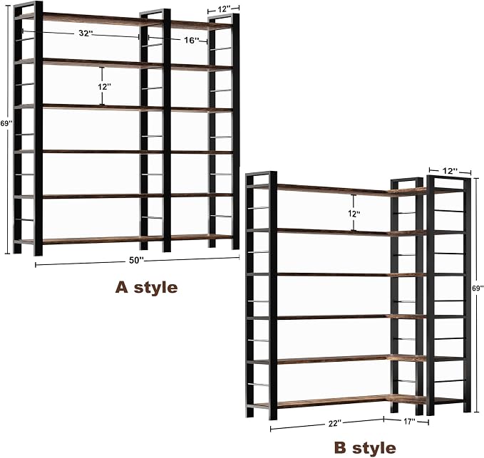 INNOD 69" X 50" Straight Wide 6 Tier Bookshelf with LED Light, L Shaped Bookcase with Adjustable Feet, Corner Book Case with 12 Open Shelves, Shelf Unit Display Shelf for Living Room, Home Office