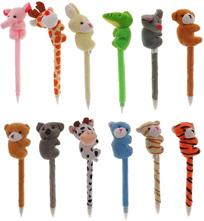 12 Plush Animal Pens - Fluffy Cartoon Pens Gifts
