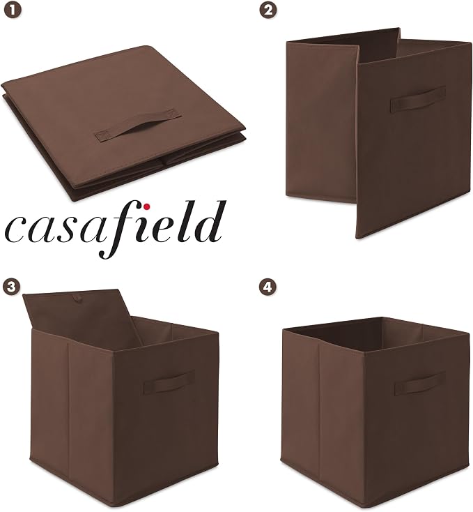 Casafield Set of 6 Collapsible Fabric Cube Storage Bins, Brown - 13" Foldable Cloth Baskets for Shelves, Cubby Organizers & More