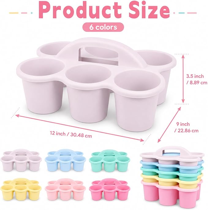 Plastic Caddy with Handle Set of 6 Classroom Caddy Organizer Cup Caddies Water Bottle Storage Crayon Caddies Plastic Cup Holder Drink Carrier for School Home Office Supplies (Pink Purple)