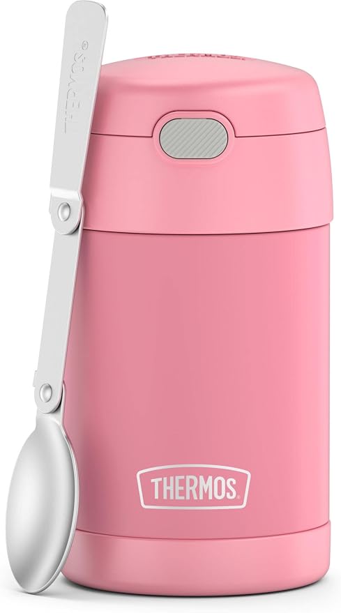 THERMOS FUNTAINER 16 Ounce Stainless Steel Vacuum Insulated Food Jar with Spoon, Pink