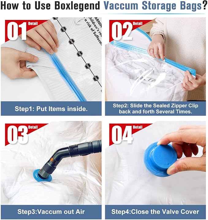 BoxLegend Vacuum Bag Vacuum Storage Bag Travel Vacuum Reusable Garment Bag for Clothing Duvets Bedding Pillow Wool Blankets
