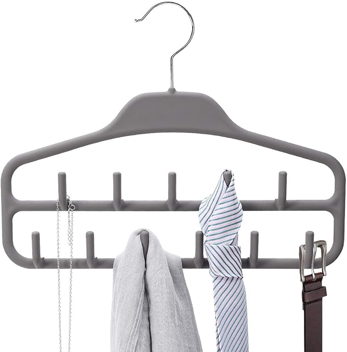 Belt Hanger Rack Holder for Closet, Sturdy Belt Organizer with 360 Degree Swivel, 11 Large Sturdy Belt Hooks, Non Slip Rubberized Belt Storage, Grey