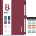 Sooez Elegant Accordion File Organizer with Labels, 8 Pocket Expanding File Folder, Portable Folders for Documents, Cute Paper Organizer for School Office Supplies, Letter Size, Burgundy