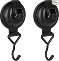 Heavy Duty Vacuum Wreath Cup Adhesive Hook,Hanging 13 lbs Robe Towel Hooks, Super Suction for Kitchen， Bathroom and Restroom (Shiny Black, 2Pack)