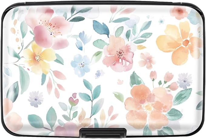 Coco Rossi Credit Card Holder RFID Aluminum Small Mini Wallet Women | Metal Wallet, Business Cards Holder, ID Case, Slim Sleeves, Womens Girls Gift, Carry Wallets for Travel, Watercoler Floral