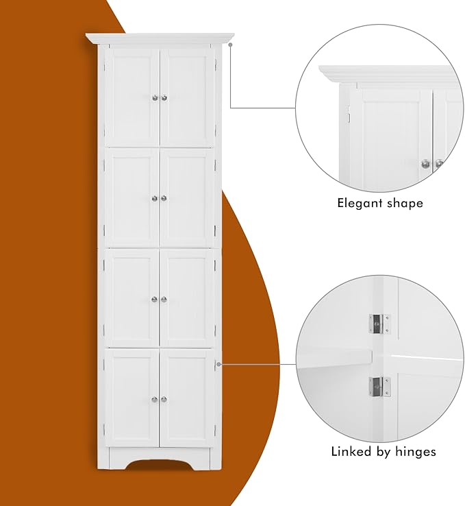 Tall Corner Bookcase Storage Cabinet with Doors and 4 Shelves, Freestanding Triangle Cabinet for Living Room, Kitchen, Office, Small Space, Floor Corner Storage Rack (White)