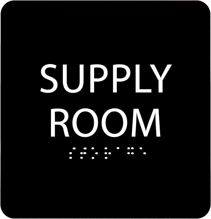6" X6" Supply Room Sign - ADA Compliant Tactile Graphics Grade 2 Braille Text Acrylic Door Wall Signs - Stocking Tracking Monitoring Storage Room Sign for Office, School, Warehouse