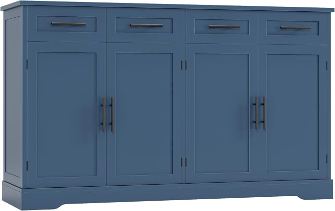 HOSTACK 60" W Sideboard Buffet Cabinet with Storage, Kitchen Cabinet, Blue | 36" Tall Kitchen Buffet Storage Cabinet with 4 Drawers, Large Coffee Bar Cabinet, Modern Buffet Table for Dining Living Room
