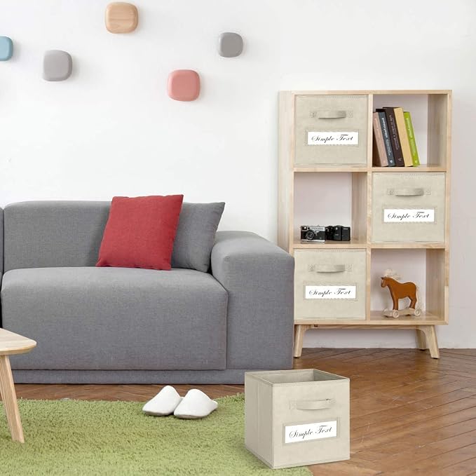 13x13x13 storage cube bins(Set of 8) Fabric storage cubes with 8 Labels Window Cards & a Pen, storage cubes 13x13, Collapsible 13 inch cube storage bins, Cubby Boxes, Beige