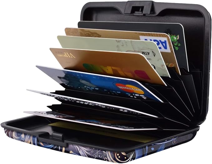 Coco Rossi Credit Card Holder RFID Aluminum Small Mini Wallet Women | Metal Wallet, Business Cards Holder, ID Case, Slim Sleeves, Womens Girls Gift, Carry Proof Wallets for Travel, Cool Cat