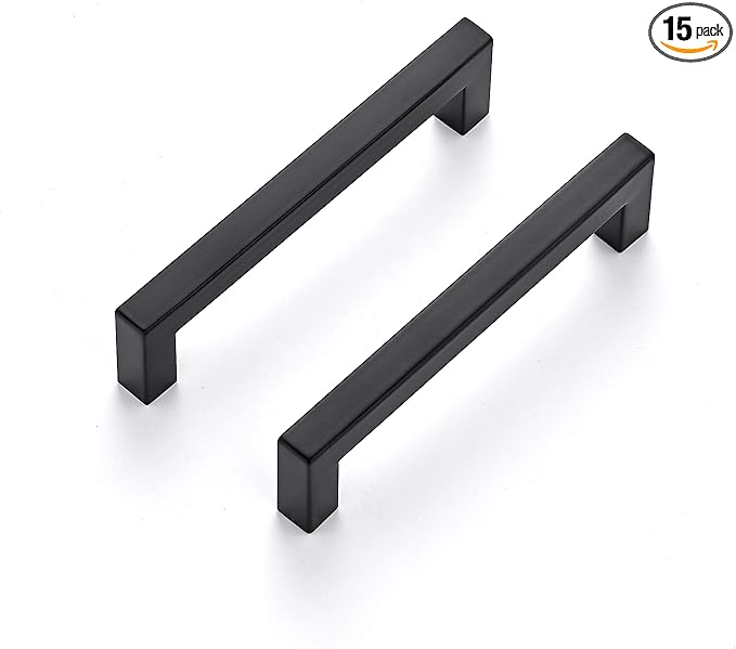 Ravinte Matte Black Square Cabinet Handles Drawer Pulls,5 Inch,15 Pack | Screws Included, Stainless Steel, Square Bar Grip, Easy Install, Kitchen Cabinet Hardware, For Cupboards, Drawers, Dressers