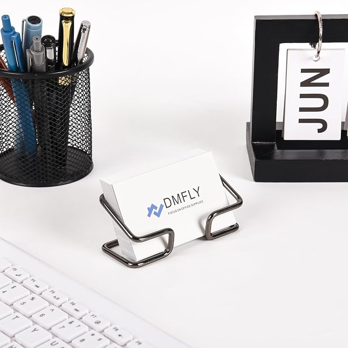 Metal Business Card Holder for Desk, Cute Card Display Stand, Compatible with Various Countertops, Black