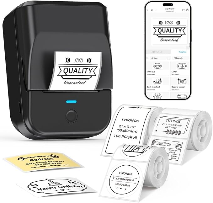 PM240 Label Maker Machine, Thermal Label Printer for Small Business | 2'' Bluetooth Thermal Sticker Label Maker for Small Business, Home, School, Office Safety Label Maker with Multiple Templates