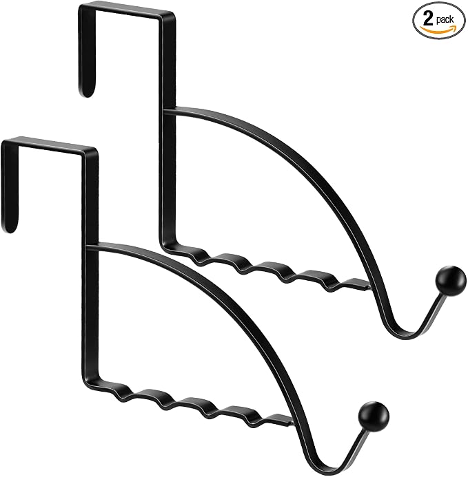 Hotop 2 Pcs Over The Door Hooks Over Door Hanger Sturdy Valet Hooks Mounted Hanging Storage Organizer Rack for Clothes Coats Towels Hats Scarves Purses(Black)