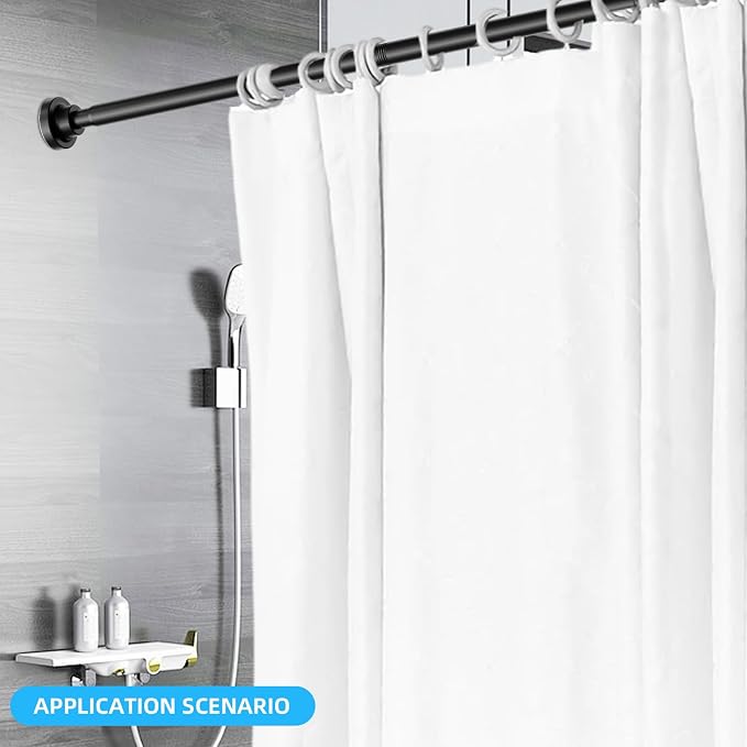 Black Spring Tension Curtain Rods Shower Curtain Rod for Bathroom, Shower Rod 42-98 Inch Adjustable,Spring Tension Curtain Rods, Rust-Resistance, Non-Fall Down, No Drilling