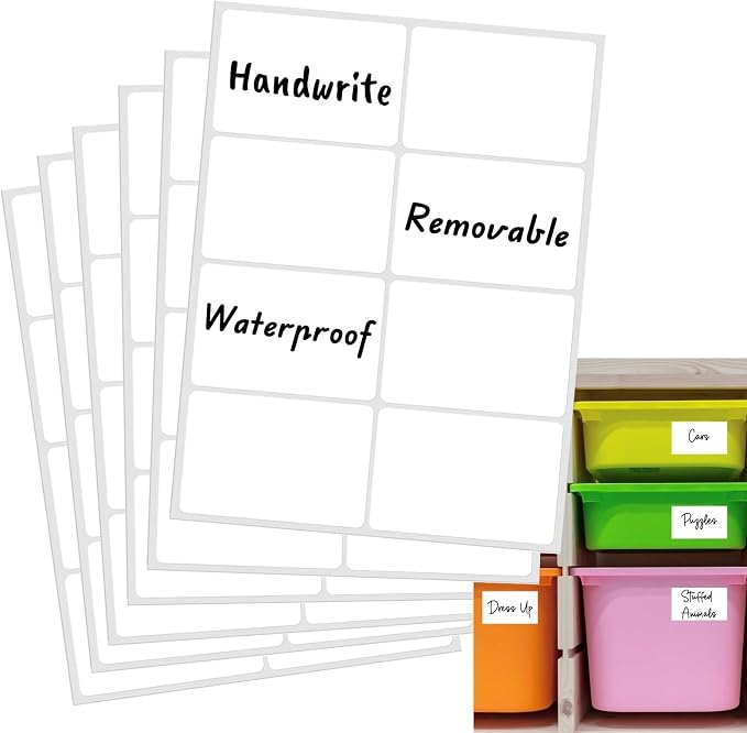 Removable Label Stickers for Organizing -200PCS 3 x 2 inch Waterproof White Handwrite Blank Labels, Classroom, Office & Home Organization for Storage Bins, Moving, Folders, Freeze Food
