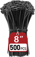 Zip Ties Heavy Duty 8 inch (500 Pack), Heavy Duty Cable Ties with 120 lb Tensile Strength for Outdoor Use, Black Wire Ties, Paloka