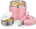 Thermo Food Jar for Hot Food Adults 32OZ Soup Thermo Lunch Containers Wide Mouth Vacuum Insulated Stainless Steel Leakproof Bento Box with Spoon (NEW-PINK)