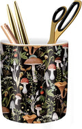Pen Pencil Holder for Desk, Ceramic Pen Cup Cute Makeup Brush Holder, Unique Desk Multifunctional Pens Organizer for Home, Office, Mushrooms Pattern