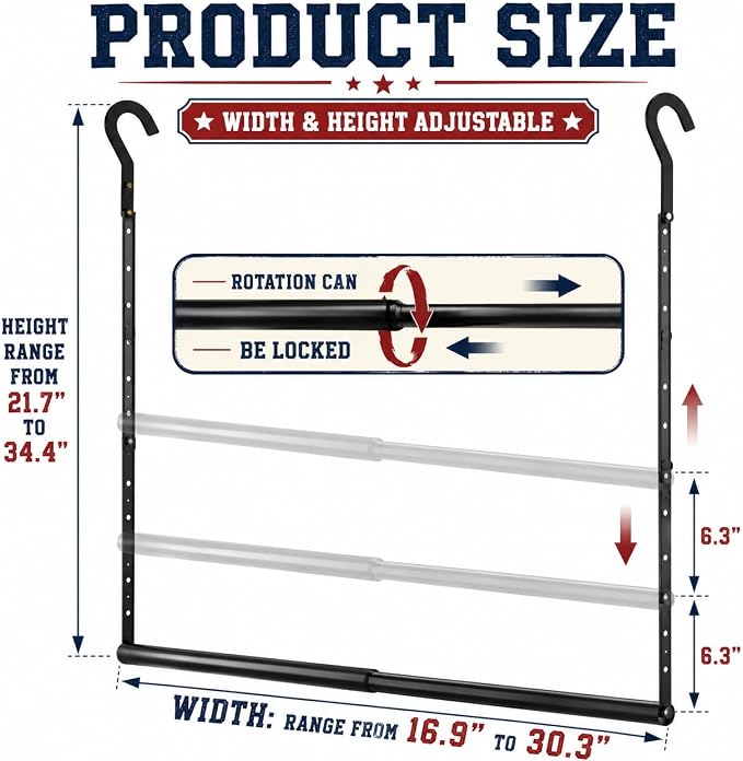 OPKING Hanging Closet Rod Extenders Adjustable Width & Height 1Pack Black | Stepless Adjustment, Space-Saving & Expand Space, Assemble Easily, Heavy-Duty Iron, Hold Up To 45 LBS, Smooth Surface,