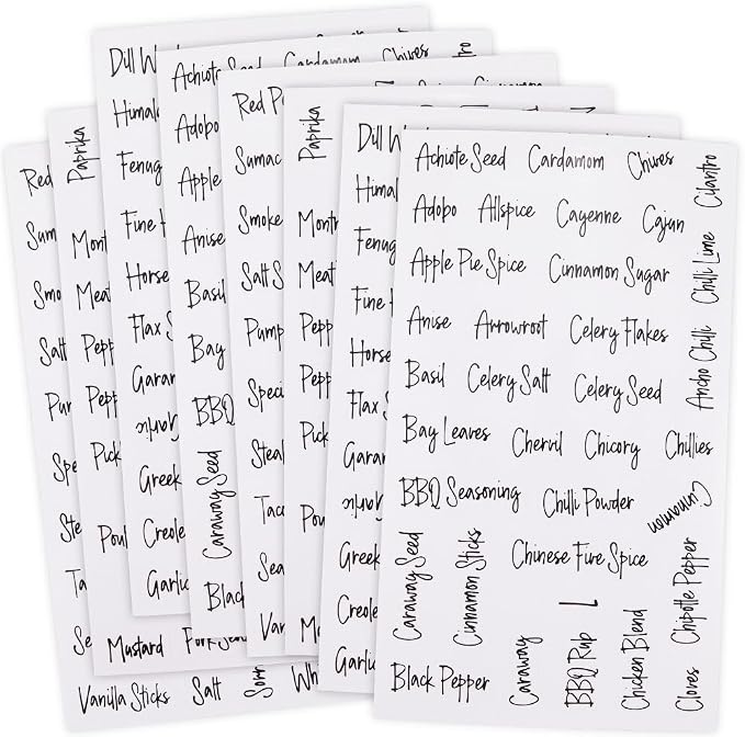 2196Pcs Seasoning Stickers Labels White Spice Name Labels Preprinted Black Cursive Font Words PVC Adhesive Waterproof Tags Decals for Kitchen Food Box Bottles Seasoning Containers