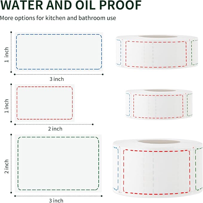 1000 Removable Freezer Labels, 1 x 2 in, Waterproof Oil-Proof Stickers | 1000 removable freezer labels, 1 x 2 in, waterproof and oil-proof for food storage, jars, containers, and kitchens