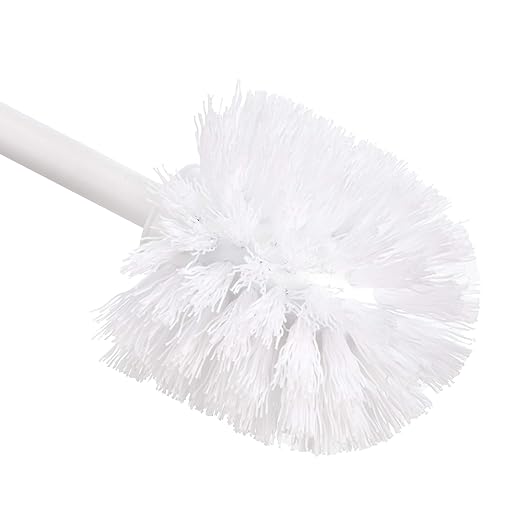 Amazon Basics Toilet Brush and Holder Set, Heavy-Duty Bristle Scrub Brushes with Non-Slip Handle, White, 4-Pack