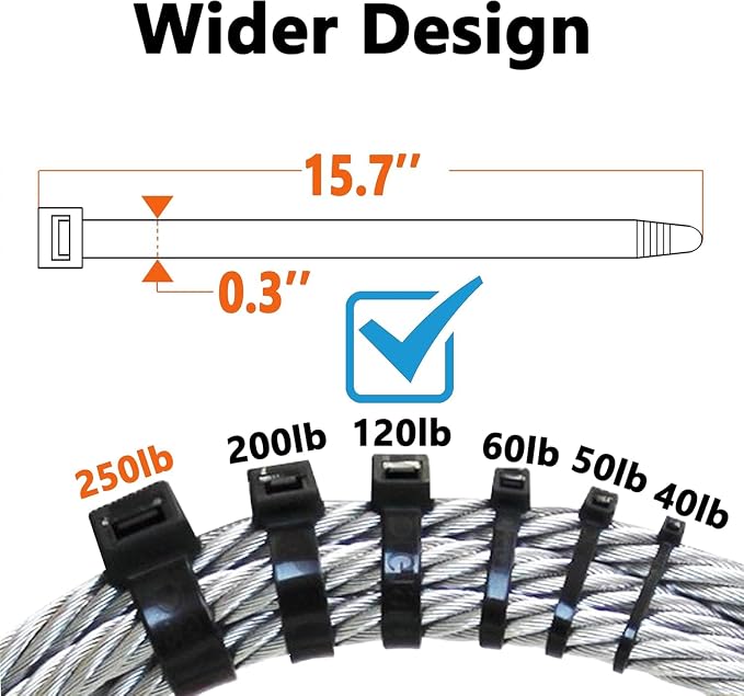 120lb White Zip Ties Heavy Duty 15 Inch 100pcs, Large CLear Cable Tie Actual 15.7 In, Thick Heat Resistant Zipties, Big Wide Wire Ties, Industrial Tie Wraps for Outdoor Use