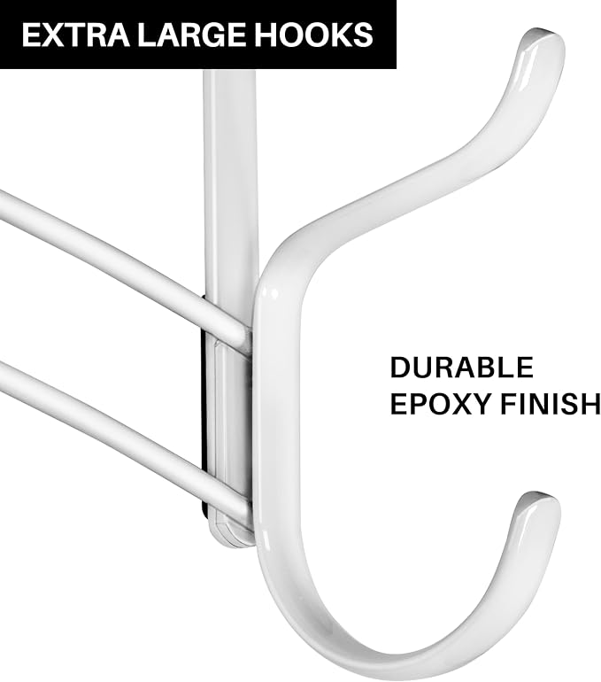 LYNK Professional® Home™ Over the Door Hooks - 10 Hook – Over the Door Coat Rack - Over the Door Hanger - Hanging Towels or Clothes - Bathroom, Bedroom, Laundry Room - Lifetime Ltd. Warranty, White
