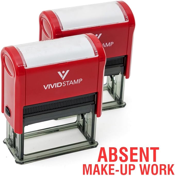 Absent Make-up Work Teacher Self Inking Rubber Stamp (Red Ink) - X-Large 2 Pack