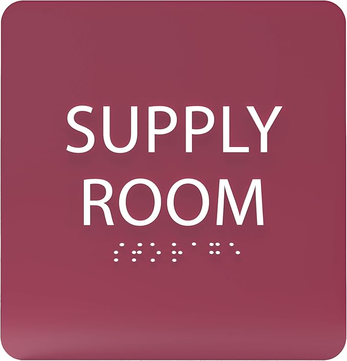 6" X6" Supply Room Sign - ADA Compliant Tactile Graphics Grade 2 Braille Text Acrylic Door Wall Signs - Stocking Tracking Monitoring Storage Room Sign for Office, School, Warehouse