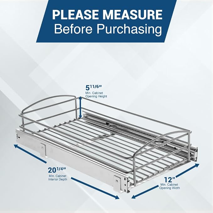 Knape & Vogt RS-MUB-11-FN 5 in. H x 12 in. W x 20 in. D Multi-Use Pull-Out Basket Cabinet Organizer in Silver