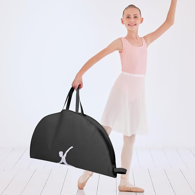 KEEGH 35 inch Girls Tutu Garment Bag Pancake Dance Bag, Black | Foldable, with Handle Strap, Ballet Tutu Bag, Dance Costume Garment Bag for Hanging Clothes and Dance Competition