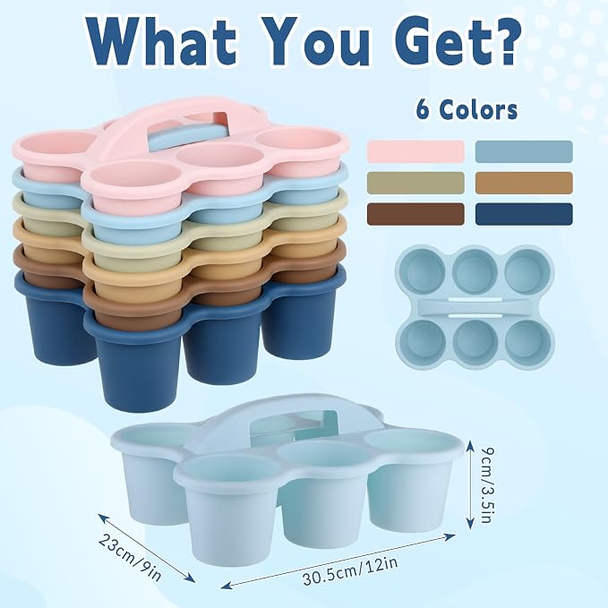 gisgfim 6 Pack Classroom Caddy Organizer with Handle Boho Plastic Table Caddy Drink Cup Caddies Holder 12x9x3.5 Inches Storage School Supplies 6 Compartments for Table Crayon Pencil Cup Marker Craft