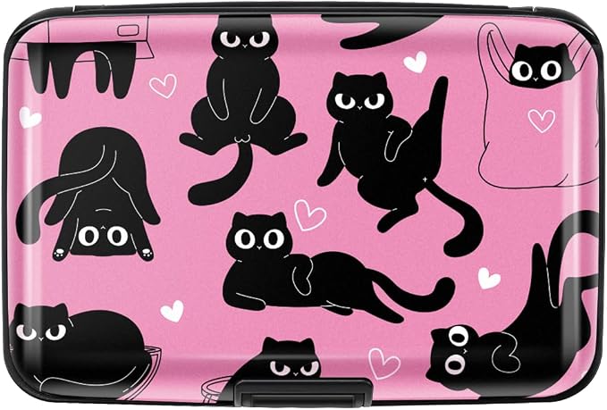 Coco Rossi Credit Card Holder RFID Aluminum Small Mini Wallet Women | Metal Wallet, Business Cards Holder, ID Case, Slim Sleeves, Womens Girls Gift, Carry Proof Wallets for Travel, Rosy Cats