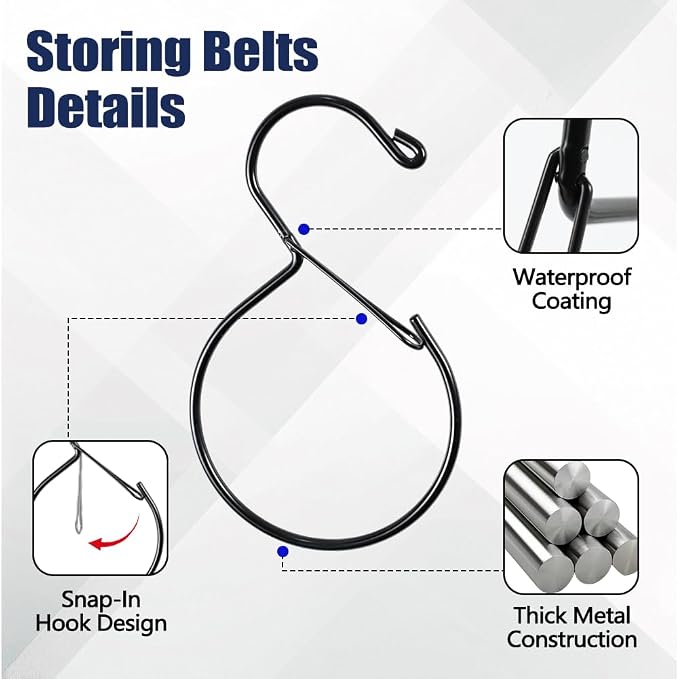 5 Pack Belt Hanger for Closet, Rust-Proof Belt Organizer for Closet, Multipurpose Closet Hooks for Jeans, Scarves, Hats, Purses, Jewelries, Cords, Carabiners