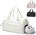 Gym Bag for Women Men with Shoe Compartment,Waterproof Sports Duffle Bag for Travel Weekender Overnight Carry on Bag Gym Tote Bags Workout Bag for Swimming Yoga Hospital Holdalls Beige