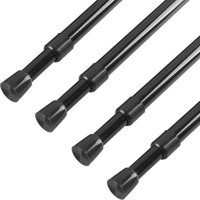 KXLife 4 Pcs Spring Tension Curtain Rod Adjustable 28 to 40 Inches, Black | 5/8" Diameter, Expandable Spring Loaded, No Drilling, No-Slip End Caps, for Windows, Kitchen, Doors