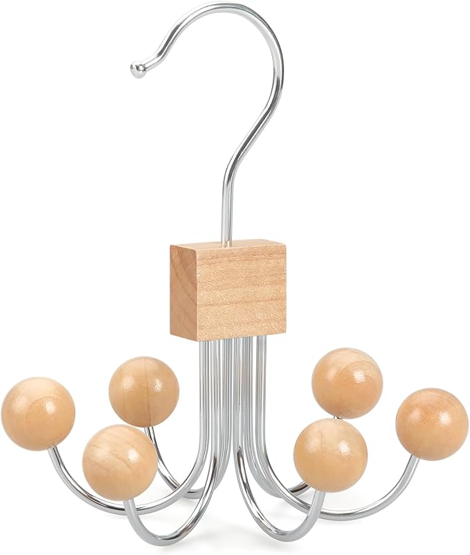 TOPIA HANGER Hoodie Hangers with 6 Wood Balls, Purse Hanger, Scarf Hanger, Wooden Closet Hooks, Handbag Organizer, Bra Hanger, Accessory Organizers for Scarf, Tanktop, Hat, Sweatshirt CT81N