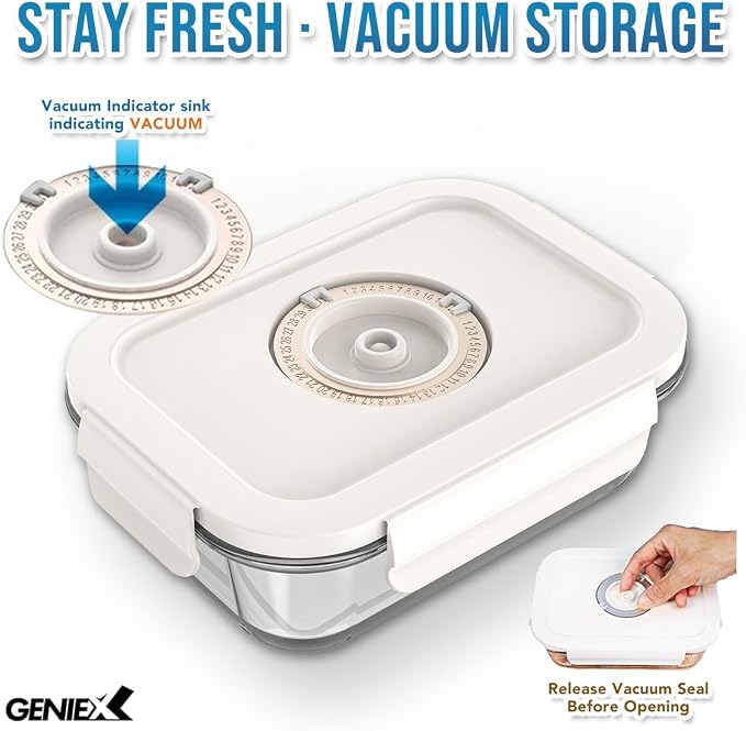 Glass Vacuum Seal Containers Set (S/M/L) | Work with Handheld Vacuum Sealer