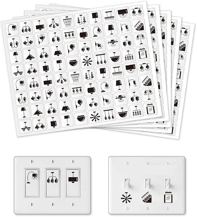 400 Pcs Light Switch Sticker Labels, 40 Designs Transparent Switch ID Stickers Switchboard Label Decals for Home, Kitchen, Bathroom, Office School, 19x19mm