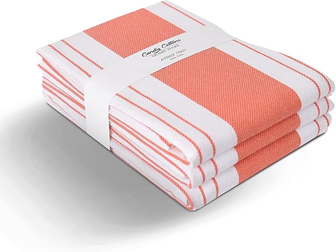 Stripe Kitchen Towels Decor Mordern Design Centreband Tea Dish Towels Boho Stripe Absorbent Festive Gift Set of 3 Pantry Reusable Kitchen Dish Towel|Easter Spring Decor 18x28 Inch Coral