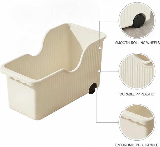 Pull-Out Storage Basket with Wheels, White PP Plastic Sliding Bin for Under Sink Cabinet Organization, Kitchen Pantry and Bathroom (1 PC)