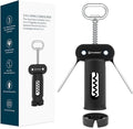 KITCHENDAO 3 in 1 Wing Corkscrew Wine Bottle Opener with Foil Cutter, Built-in Beer Bottle Opener, Multifunctional Wine Opener with Non-Stick Sharp Screw, Easy to Use, Manual Wine Corkscrew, Black