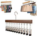 10/12-Clip Wooden Hanging Organizer, Sturdy Rack for Pants, Leggings, Socks, Hats, Scarves, Multi-Purpose Closet Storage for Home Use (1, Retro 12clip)