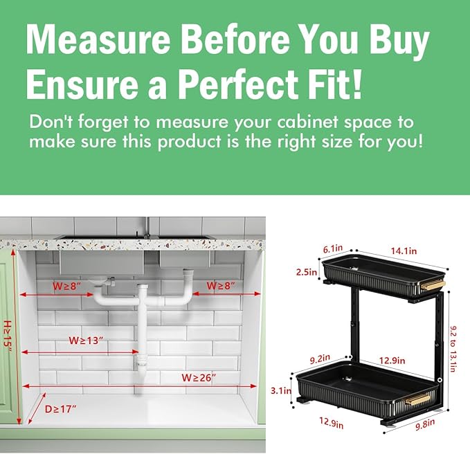 ARSTPEOE Under Sink Organizer - 2 Packs Multi-Purpose Pull-Out Storage Organizers, Slide out Pull out Cabinet Organizer Shelf, Storage for Kitchen Bathroom, Black