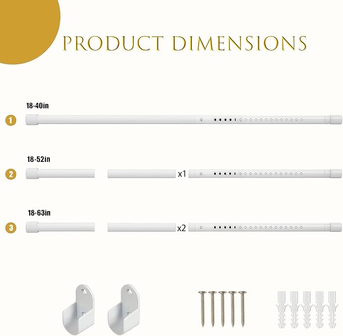 EKETE Oval Closet Rod for Hanging Clothes,18 to 40 Inch Adjustable Closet Rods white Metal Closet Rods,Heavy Duty Closet Hanging Rod Expandable for Closet, Wardrobes, Bathroom, Laundry