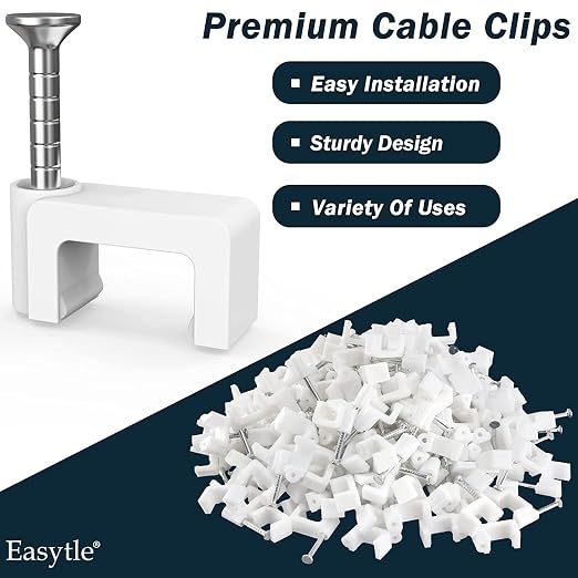 400 Pcs 8mm Cable Clips Nail in Cable Clips Flat Ethernet Cable Wall Clips Cable Tacks Coax Cable Clip Speaker Wire Clips Cable Nails for Cords Cat5/Cat5e/Cat6/Cat7 RJ45 Cord Clips